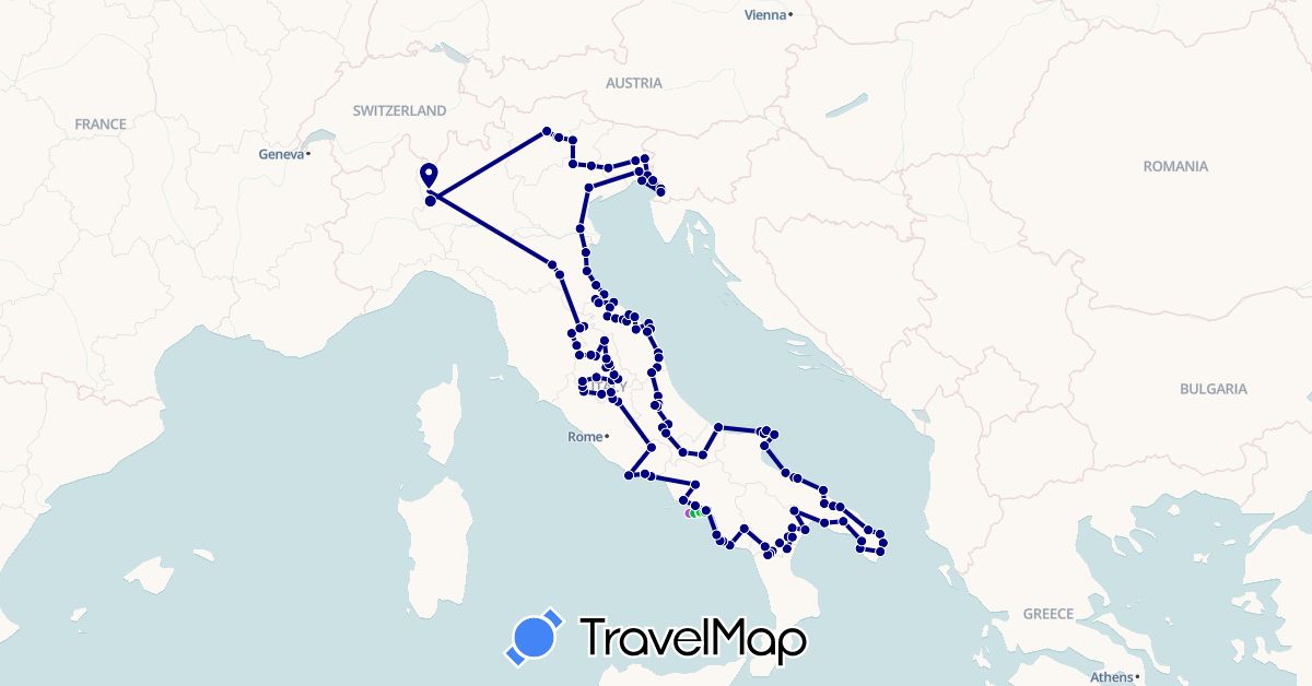 TravelMap itinerary: driving, bus, train in Italy, San Marino (Europe)